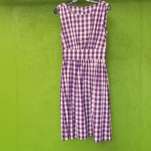 purple gingham 1950s style dress